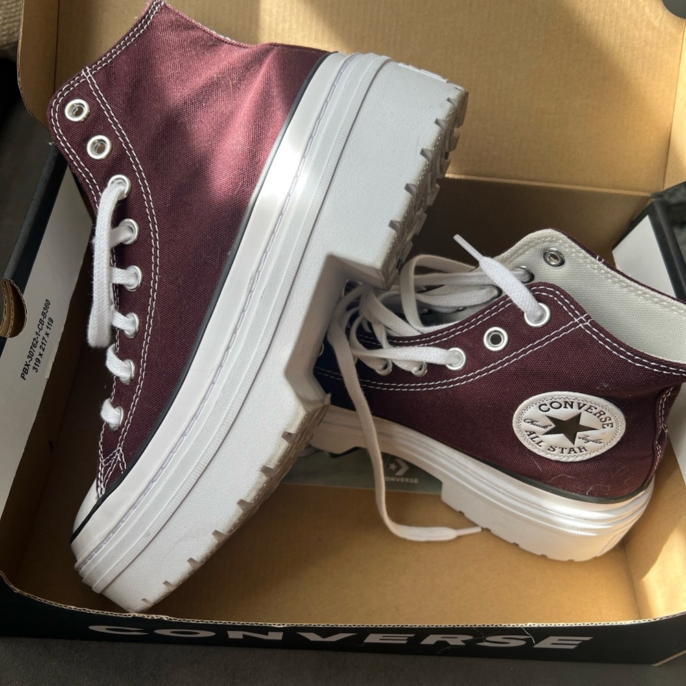Converse Maroon and White High-Top Sneakers